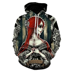 Sweat-shirt à capuche imprimé dessin animé Jack Skellington et Sally pour homme, pull décontracté d'automne, coupe oversize, tricoté 100% coton, effet bouffant - Product Image 5