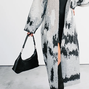 Cardigan long en tricot motif montagne abstraite Alpine Trail, coupe ample, devant ouvert, motif uni, hiver, laine/cachemire - Product Image 4