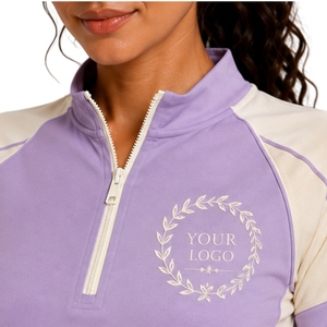 Conjunto deportivo de camiseta y pantalones cortos para mujer, color beige lavanda, con media cremallera, de secado rápido, manga corta, para gimnasio, fitness, correr y entrenamiento. - Product Image 3