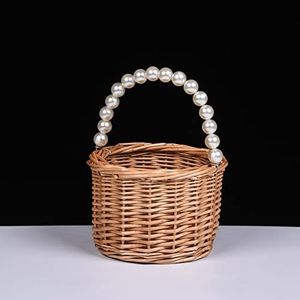 Jarrón Decorativo de Flores de Mimbre Tejido a Mano, Estilo Contemporáneo Simple, con Asa de Perlas, para Bodas - Product Image 1