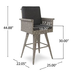 Tabouret de bar d'extérieur en osier de 30 pouces avec coussins résistants à l'eau, chaise individuelle - Product Image 5