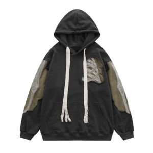 <b>Mens</b> <b>Black</b> Skeleton Print Hoodie Oversized Pullover Hoodie Gothic Streetwear Casual Hip Hop Hooded Sweatshirt - Product Image 4