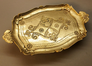Ornamental Vintage Aluminium metal Serving Tray with Handles Golden Platter for Christmas <b>Table</b> <b>Display</b> Home Decor <b>Coffee</b> Tray - Product Image 1