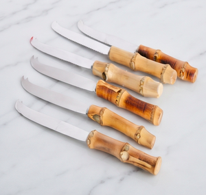 Juego de 6 Cuchillos para Queso con Mango de Bambú, Hoja de Acero Inoxidable, Utensilios Ecológicos para Queso, Artículos de Cocina - Product Image 1
