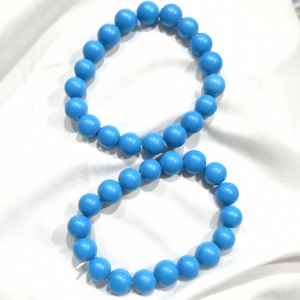 Bracelet extensible turquoise de 7 pouces, bracelet élastique à perles rondes - Product Image 2
