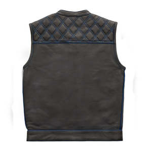 Chaleco de Cuero a Cuadros Azul para Hombre, Estilo Club, con Cierre Frontal, Calidad Premium, para Motociclismo y Moda - Product Image 2