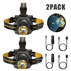 Lampada Frontale LED Ricaricabile USB con 3 Modalità Regolabili per Campeggio ed Escursionismo, con Caricatore per Auto + Cavo USB, Confezione da 2, Solo per Logistica USA - Product Image 1
