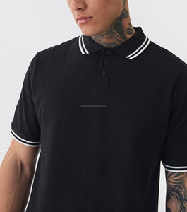 Camisa de Algodón Negra para Hombre, Manga Corta, Logotipo Frontal, Ribete en Contraste, Corte Regular Informal, Estampado Oxford, Transpirable, Bloques de Color - Product Image 3