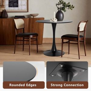 Round Black 31.5\" Dining Table with Pedestal Base Mid Century Kitchen Coffee Table for 2-4 People - Product Image 2