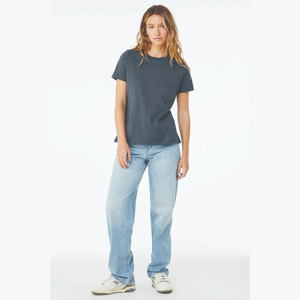 100% Airlume Combed and <b>Ring</b> Spun Cotton 32 Single 4.2 oz Vintage Navy Womens Relaxed Women's Short Sleeve O Neck T-Shirt - Product Image 4