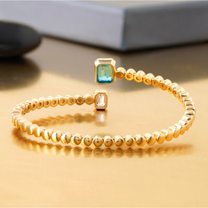 2.01 CT Blue Emerald Cut Lab Grown Diamond Open <b>Bangle</b> 14K <b>Gold</b> Bezel <b>Set</b> Elegant Diamond Bracelets & <b>Bangles</b> - Product Image 4