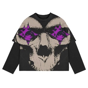 Camiseta de Manga Larga con Estampado Artístico para Hombre, Camiseta Gráfica de Moda Urbana, Detalle de Apliques y Parches, Cuello Redondo de Algodón, Ropa Casual Moderna - Product Image 2
