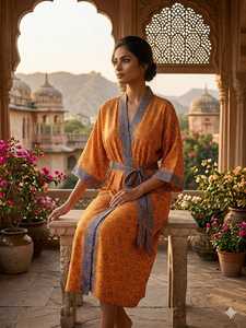 Peignoir Kimono Bohème de Luxe en Soie et Coton Kantha, Imperméable, Réversible, Séchage Rapide, Col Mandarin, pour la Détente - Product Image 3