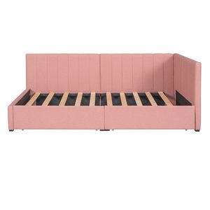 Upholstered Daybed with 2 Storage Drawers Twin Size <b>Sofa</b> <b>Bed</b> <b>Frame</b> Linen Fabric (Pink)-No Box Spring Needed - Product Image 3