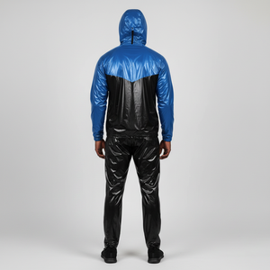 Ensemble de survêtement OEM personnalisé noir et bleu en PVC et polyester pour athlètes, idéal pour la perte de poids avant la course et l'entraînement à domicile - Product Image 4