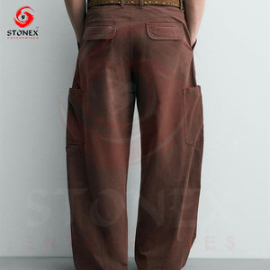 Wholesale Custom <b>Men's</b> <b>Brown</b> <b>Cargo</b> Pants Loose Fit Cotton Workwear Streetwear Multi Pocket Casual Trousers - Product Image 2