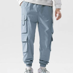 Pantalon cargo en toile bleu clair pour homme, taille élastique, plusieurs poches, décontracté, respirant, imperméable, léger, tissé, streetwear - Product Image 1