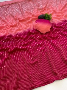 Party Wear Saree rouge pour dames avec gros travaux de point de chaîne - Product Image 2