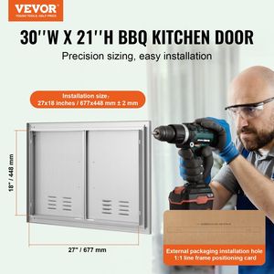 Doppia cucina esterna in acciaio inossidabile porta a filo 30W X 21H pollici porta di accesso per barbecue maniglie a parete verticali prese d'aria per la conservazione - Product Image 2
