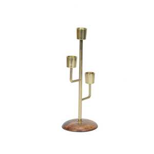 Jaffsexports – Nouveau support de bougie portable fait main, écologique, à trois bras, base en bois, décoration d'intérieur, métal durable - Product Image 4