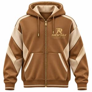 Men's <b>Zip</b>-Up <b>Hoodie</b> Oversized Fit French Terry Cotton <b>Pocket</b> Design Sporty Style Heavyweight Color Blocking Winter Wear - Product Image 5