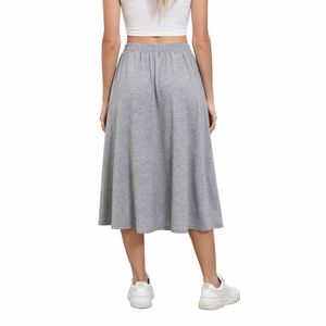 Falda Midi Gris de Cintura Alta para Mujer, Estilo Casual, Corte en A, Cómoda, para Uso Diario - Product Image 2