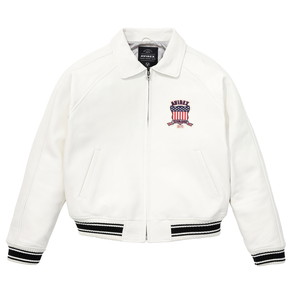 Veste en cuir Avirex blanche de haute qualité pour homme, prix de gros, vestes bomber en cuir avec un design unique, couleur unie, fermeture éclair - Product Image 1