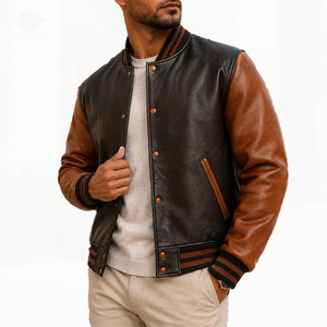 New Fraternity Style Men's Genuine Leather Jacket Custom Made <b>Varsity</b> Design Turn-down Collar Greek Letter Logo OEM Wholesale - Product Image 1