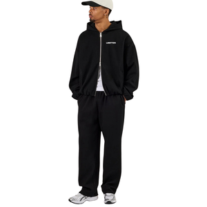 Men's Two Piece Hooded Tracksuit Full <b>Zip</b> Sweatshirt <b>Side</b> Pockets Elastic Waist Straight Leg <b>Trousers</b> Loose Casual Lounge Outfit - Product Image 1