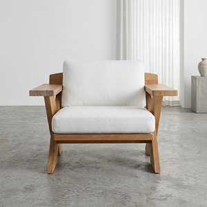 Sillón de Madera de Teca Sólida, Moderno, con Estructura en X, de Lujo, para Patio, Jardín, Interior, Sofá Individual con Cojín, Silla de Descanso - Product Image 3