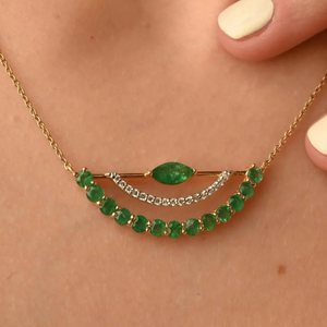 Collar de Oro Sólido de 14K con Barra de Esmeralda y Dije de Diamante Natural - Product Image 1