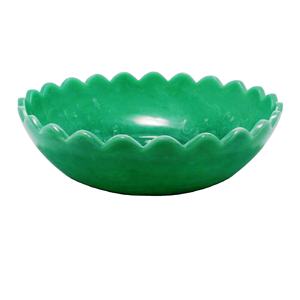 ชามเสิร์ฟทำมือขอบหยักสีเขียวมันวาวจากเรซิ่น ขัดเงา สำหรับตกแต่งครัว เป็นมิตรกับสิ่งแวดล้อม ผลิตในอินเดีย - Product Image 1