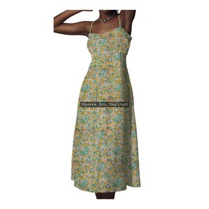 New Custom Made Block Printed Cotton Sleeveless Spaghetti Strap <b>Dress</b> Ideal <b>For</b> Women's Clothing Beautiful Block Print Cotton - Product Image 4