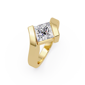Anillo de compromiso de lujo con bisel de tensión, corte princesa, diamante cultivado en laboratorio, oro puro de 14K, joyería de aniversario y boda para hombre - Product Image 2