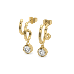 Boucles d'oreilles créoles en or jaune avec diamant rond taille brillant, style minimaliste, pour femme, à porter au quotidien - Product Image 3