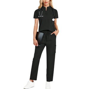 Women's Woven Eco-Friendly Medical <b>Scrub</b> Set Short Sleeve Top Straight Leg Pants Healthcare Uniform Beauty <b>Salon</b> Use Customized - Product Image 1