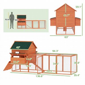 Pollaio in Legno Tipo H Arancione 137 per 8-10 Galline, Capacità Personalizzabile, Nuova Gabbia per Animali in Rete d'Acciaio per Giardino - Product Image 3