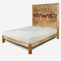 Lit indien fait à la main en bois sculpté lit king size meubles de chambre à coucher finition naturelle bois sculpté lit qualité meilleur mobilier 2024