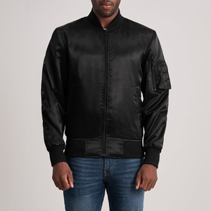 Blouson Bomber Matelassé en Satin Teint pour Femme, Décontracté, Automne, Noir, Style Universitaire, à Capuche, Coupe-Vent, Zippé, avec Poches, Prix de Gros - Product Image 1