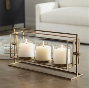 Wholesale Modern Geometric Metal Multi Pillar Candle Holder Stand <b>Antique</b> <b>Brass</b> Hurricane Glass Centerpiece Table Home Decor - Product Image 1