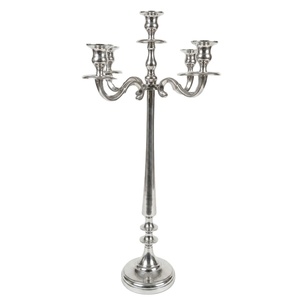 Candelabro de cromo pulido plateado de 5 brazos, portavelas de metal para velas cónicas, soporte decorativo para candelabros para bodas, eventos y fiestas. - Product Image 1