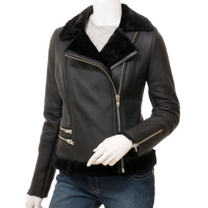 Blouson de moto en cuir véritable pour femme, logo personnalisé, vêtements de motard, fournisseur OEM, style motard hiver, couleur unie - Product Image 1