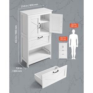 Mobile da Bagno a 4 Ripiani in Legno con 2 Ante e 2 Cassetti, Ripiani Regolabili, Arredamento Moderno per la Casa - Product Image 3