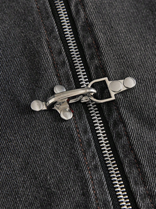 Camisa de mezclilla negra para hombre con botones de rana, lavada, de manga corta, corte cropped y holgado, estilo streetwear oriental Kung Fu, con bolsillo con solapa - Product Image 5