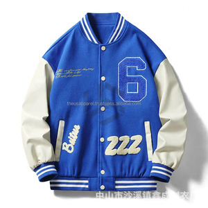 Men <b>Winter</b> Streetwear Varsity <b>Jacket</b> Oversized Wool <b>Leather</b> Sleeve Chenille Patch Stand Collar Bulk Supply - Product Image 3