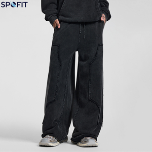 Custom Men's Straight Sweatpants <b>Elastic</b> <b>Waist</b> Drawstring Jogger Pants Washed Baggy <b>Trousers</b> for Autumn - Product Image 3