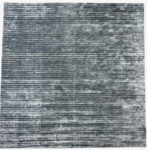 Handmade Blue Silk Wool Rug: Modern Beige Stripe Carpet - Product Image 1