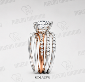 Luxury Two Tone <b>Gold</b> Bridal <b>Ring</b> <b>Set</b> Round Cut Diamond Engagement <b>Rings</b> Stackable Multi Band Wedding Jewelry <b>Set</b> For Women - Product Image 2