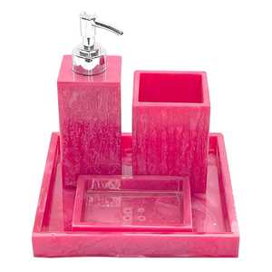 Juego de Baño Moderno de Cinco Piezas de Resina Ecológica, Impermeable, Dispensador de Jabón Redondo Rosa, Portacepillos de Dientes, Bandeja, Fácil de Limpiar - Product Image 4