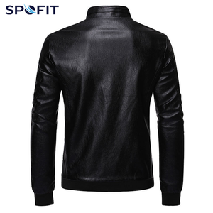 SPOFIT Men's PU Leather <b>Jacket</b> Stand Collar Zipper Front Moto <b>Biker</b> Style Solid Color Winter Breathable Wear - Product Image 6